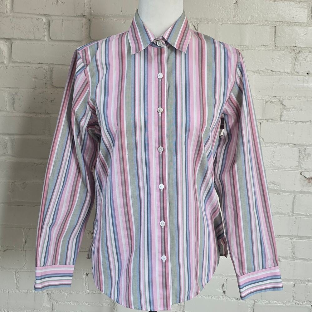 Orvis Carefree Pastel Stripe Button Front Shirt┃Preppy Timeless Classic Coastal